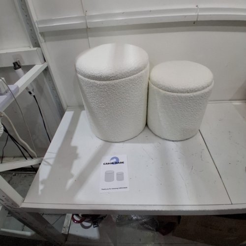 2PK CAROL MADE OTTOMAN WITH STORAGE SHERPA STYLE - 18" X 15" AND 15.7" X 13.4" - WHITE image 2
