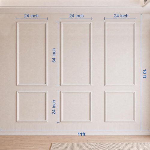 6PC COUKIU PEEL & STICK WALL MOLDING KIT - PRE CUT WAINSCOTING PAINTABLE ACCENT FRAMES - 3 TOP AND 3 BOTTOM - WHITE image 2