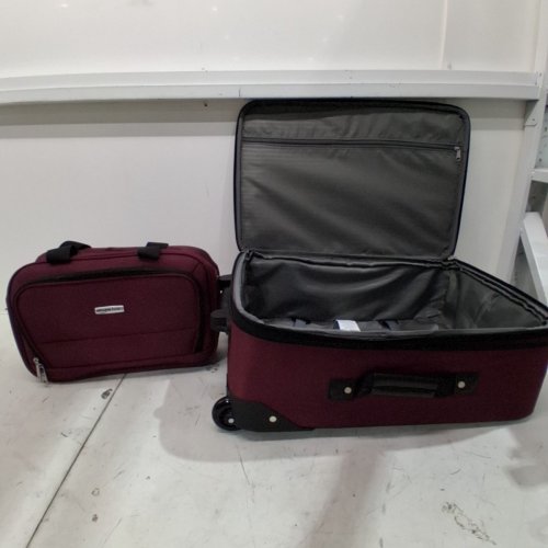 2PC AMAZON BASICS SOFTSIDE CARRY-ON LUGGAGE SET - RED image 2