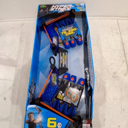 7PC HYPER STRIKE BOW AND ARROWS SET WITH 6 ARROWS AND 2 TARGETS - BLUE/BLACK/ORANGE (MODEL: 1993637) image 3