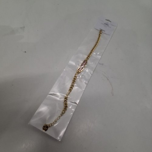 WOMENS ACCENT CHAIN BRACELET WITH PINK RHINESTONE BAR ACCENT - GOLD-TONE image 4