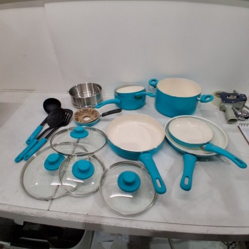 16PC GREENLIFE SOFT GRIP CERAMIC NON-STICK COOKWARE POTS & PAN SET - CARIBBEAN BLUE (MODEL: CC004866-001) image 2
