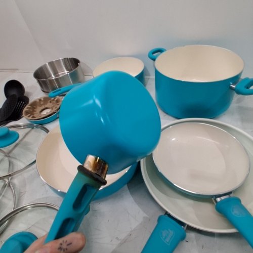 16PC GREENLIFE SOFT GRIP CERAMIC NON-STICK COOKWARE POTS & PAN SET - CARIBBEAN BLUE (MODEL: CC004866-001) image 4