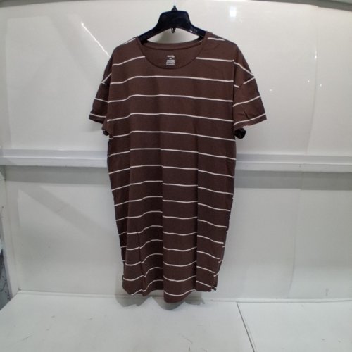 WOMENS GEORGE STRIPED T-SHIRT DRESS - LARGE - BROWN/WHITE image 2