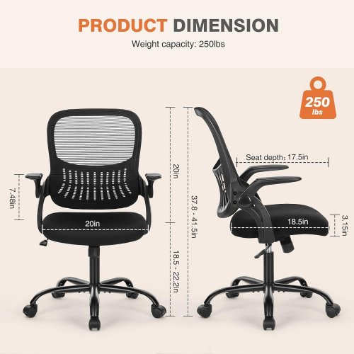 ERGONOMIC OFFICE MESH CHAIR - 38" X 19" - BLACK (MODEL:C-3718-1B-BK) image 2