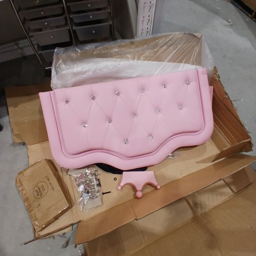 KEYLUV UPHOLSTERED BED FRAME WITH CROWN HEADBOARD, STORAGE DRAWER, & LED LIGHTS - TWIN - PINK (MODEL: KLV-UP-263) image 6