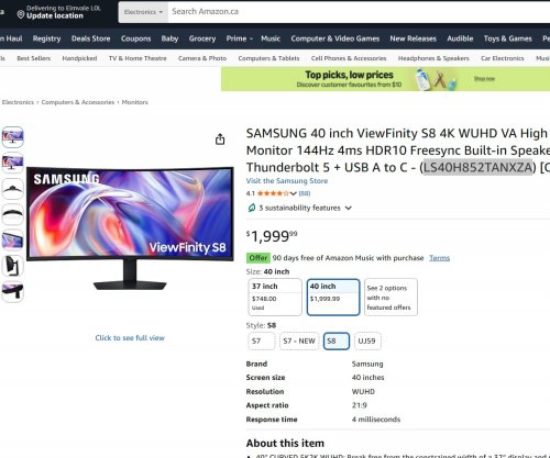 SAMSUNG VIEWFINITY S8 CURVED 5K2K WUHD HIGH RESOLUTION MONITOR - 144HZ, 4MS - 40" - BLACK (MODEL: LS40H852TANXZA) image 2
