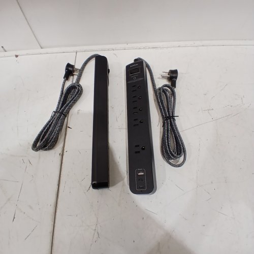 2PK ADDTAM POWER BAR SURGE PROTECTOR- 1875W, 15A, 6FT BRAIDED CORD- BLACK/GREY image 2