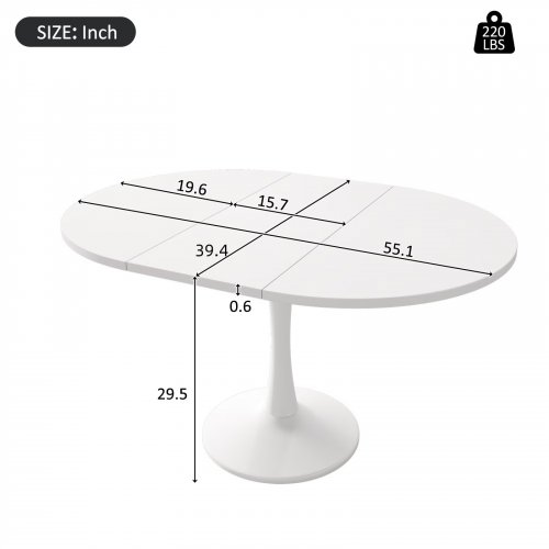 MODERN EXTENDABLE ROUND TABLE *BASE ONLY* - SITS 4 TO 6 PEOPLE - WHITE image 2