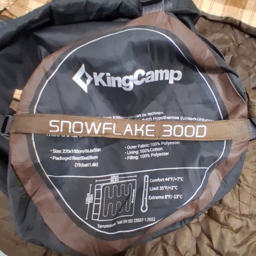 3PC KINGCAMP SNOWFLAKE 300D DOUBLE FLANNEL SLEEPING BAG WITH 2 PILLOWS - 86" X 59" - COFFEE image 2