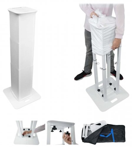 ROCKVILLE RTO-GO COLLAPSIBLE DJ TOTEM STAND WITH CARRYING BAG AND BLACK/WHITE SCRIMS - 39" TO 70" - 132 LBS CAP - WHITE (MODEL: RTP-GO WHITE- EXTRA PORTABLE WHITE) image 2