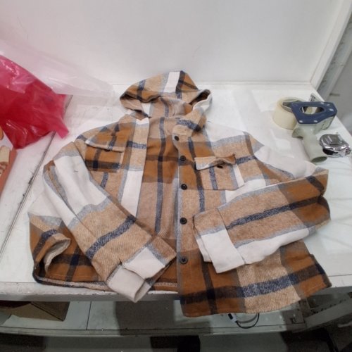 WOMAN'S CROPPED FLANNEL SHIRT WITH HOOD - MEDIUM- BROWN\WHITE image 2