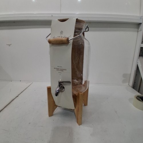 2PC HEARTH & HAND WITH MAGNOLIA GLASS DRINK DISPENSER WITH WOODEN STAND - 1.8GAL- CLEAR/BROWN image 2