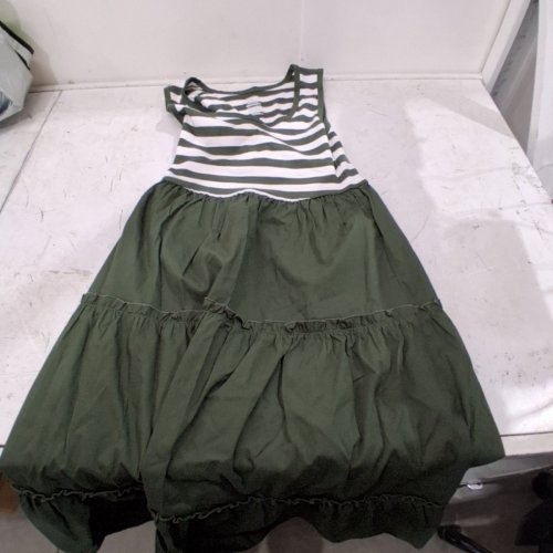 WOMEN'S GEORGE STRIPED SLEEVELESS DRESS -SMALL - GREEN / WHITE image 2