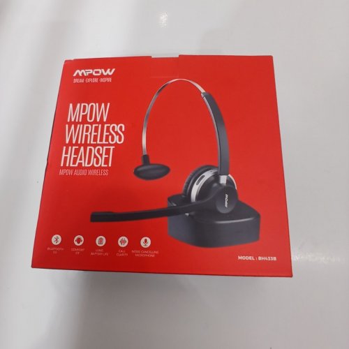 MPOW HC3 WIRELESS BLUETOOTH HEADSET WITH CHARGING DOCK - BLACK WITH SILVER TRIM (MODEL: BH433B) image 3