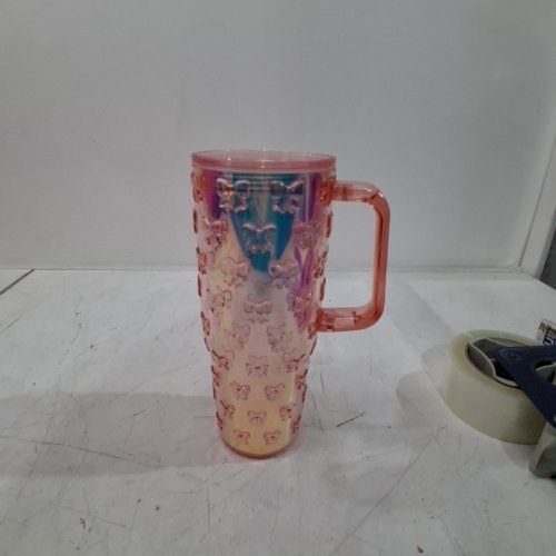 MAINSTAYS BOW TEXTURED PLASTIC DOUBLE-WALL STRAW TUMBLER - 30OZ - PINK image 2