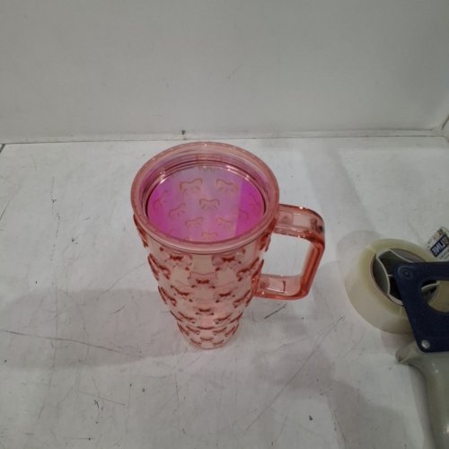 MAINSTAYS BOW TEXTURED PLASTIC DOUBLE-WALL STRAW TUMBLER - 30OZ - PINK image 3