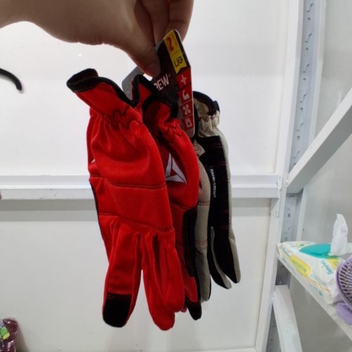 2PR HAND CREW WORK GLOVES - LARGE - RED/BEIGE image 2