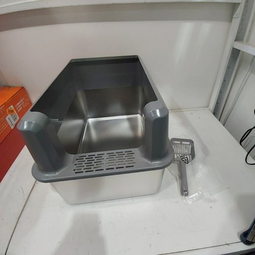 WOOFIGO STAINLESS STEEL CAT LITTER BOX WITH LID - 30L (26" X 18" X 12") - DARK GRAY - (MODEL: SH2803C) image 2