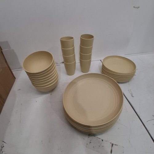 32PC PLASTIC WHEAT STRAW BPA FREE UNBREAKABLE DINNERWARE SET - DINNER PLATES, SALAD PLATES, CEREAL BOWLS AND CUPS - IVORY image 2