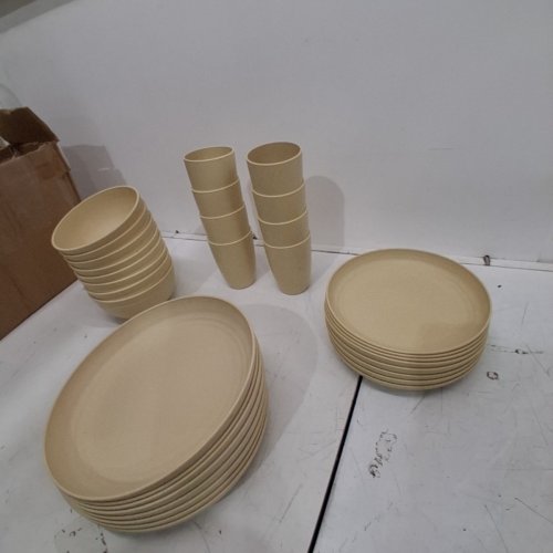 32PC PLASTIC WHEAT STRAW BPA FREE UNBREAKABLE DINNERWARE SET - DINNER PLATES, SALAD PLATES, CEREAL BOWLS AND CUPS - IVORY image 3