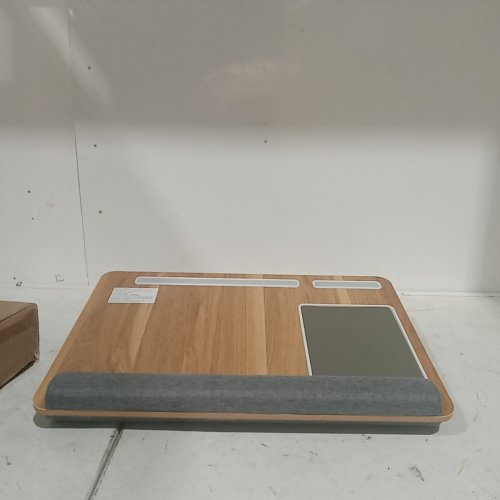 LORYERGO PORTABLE LAPTOP LAP DESK TRAY WITH WRIST REST & BUILT-IN MOUSE PAD - WOOD GRAIN/GREY (MODEL: LELD03) image 3