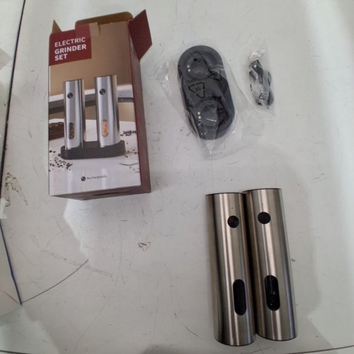 2PC ELECTRIC SALT AND PEPPER GRINDER SET WITH CHARGE BASE - STAINLESS STEEL AND BLACK image 3