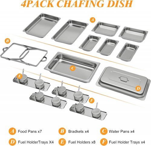 4PK LZONEY STAINLESS STEEL PARTY SIZED CHAFING DISHES - 9QT - SILVER image 2