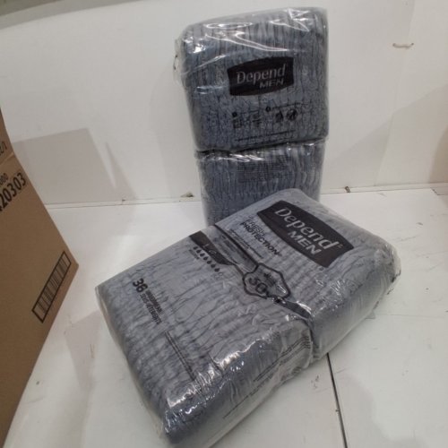 72PK MENS DEPENDS MAXIMUM ABORPTION INCONTINENCE DIAPERS WITH DRYSHIELD TECHNOLOGY LARGE - GREY - (MODEL: 54203) image 2