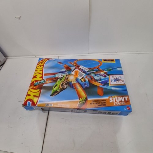 HOT WHEELS CRISS CROSS CRASH MOTORIZED TRACK SET WITH 4 HIGH SPEED CRASH ZONES AND RACE CAR - BLUE/ORANGE (MODEL: DTN42) image 6