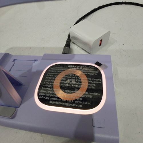 FOLDABLE DESKTOP WIRELESS CHARGING BASE FOR CELL PHONES, SMART WATCHES & HEADPHONES - LILAC (MODEL: JJT-A80) image 2