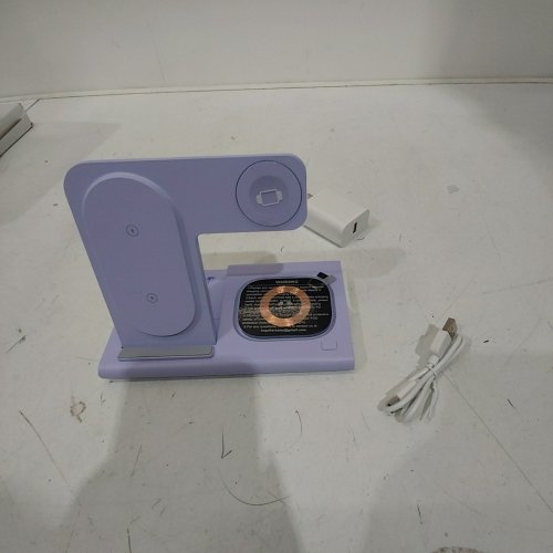 FOLDABLE DESKTOP WIRELESS CHARGING BASE FOR CELL PHONES, SMART WATCHES & HEADPHONES - LILAC (MODEL: JJT-A80) image 3