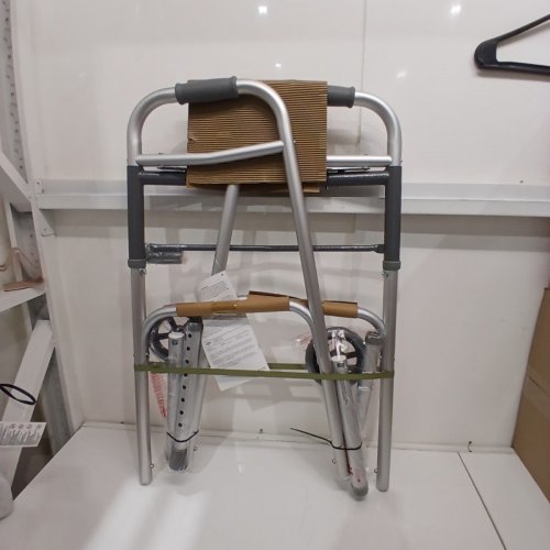 MEDLINE GUARDIAN ADJUSTABLE ALUMINUM 2-BUTTON FOLDING WALKER - GREY image 2