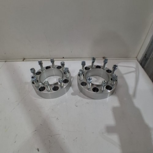 2PK BILLET ALUMINUM MULTI-PATTERN WHEEL ADAPTERS/SPACERS WITH STUDS AND LUG NUTS - FITS SELECT MODELS - 8 X 6.5" BOLT PATTERN - SILVER image 2