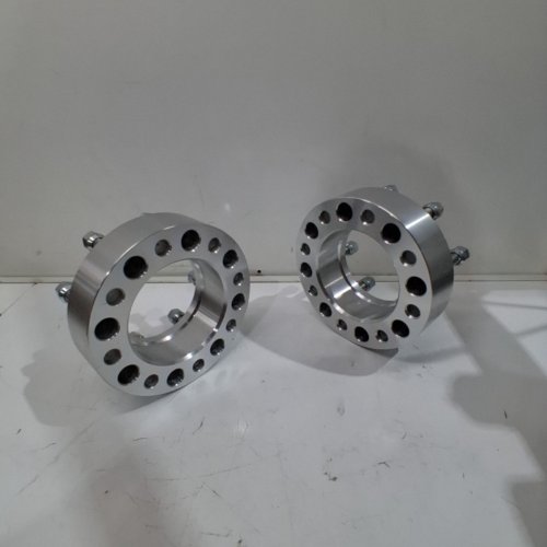 2PK BILLET ALUMINUM MULTI-PATTERN WHEEL ADAPTERS/SPACERS WITH STUDS AND LUG NUTS - FITS SELECT MODELS - 8 X 6.5" BOLT PATTERN - SILVER image 3