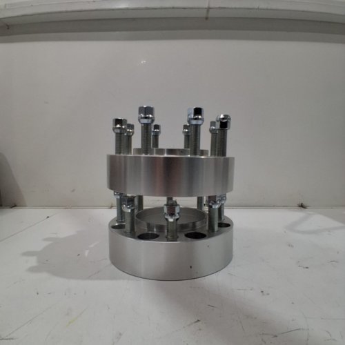 2PK BILLET ALUMINUM MULTI-PATTERN WHEEL ADAPTERS/SPACERS WITH STUDS AND LUG NUTS - FITS SELECT MODELS - 8 X 6.5" BOLT PATTERN - SILVER image 4