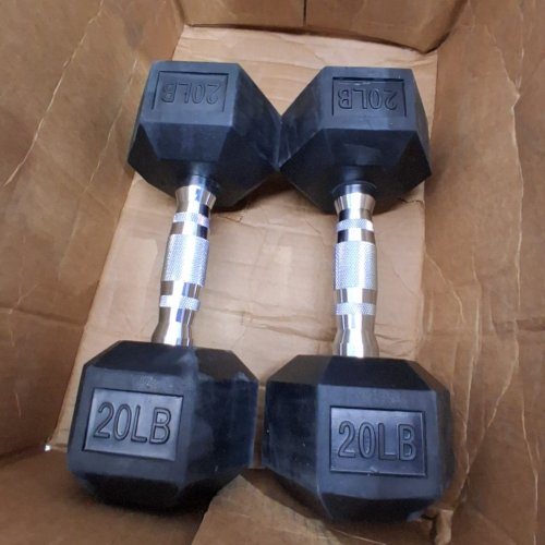 2PK COATED HEX DUMBBELL WEIGHTS - 20LBS - BLACK/SILVER image 2