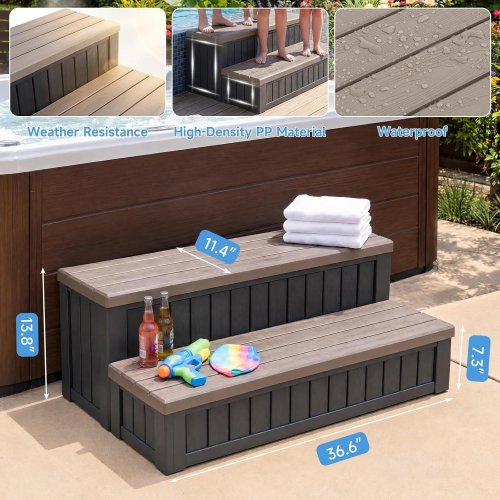 2PC HOT TUB STEPS WITH STORAGE - 13.8" X 36.6" X 11.4" - BLACK/BROWN (MODEL: HT5BLE02) image 3