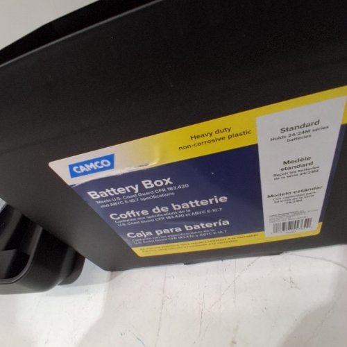 CAMCO STANDARD HEAVY-DUTY 6V BATTERY BOX WITH STRAPS AND HARDWARE - SAFELY STORES RV, AUTOMOTIVE, AND MARINE BATTERIES - 7.25"X10.75"X8"- GROUP 24 (MODEL: 55362) image 3