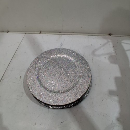 12PK ROUND PLASTIC GLITTER CHARGER PLATES -13" - SILVER(MODEL: XM-FY 1061SL) image 2