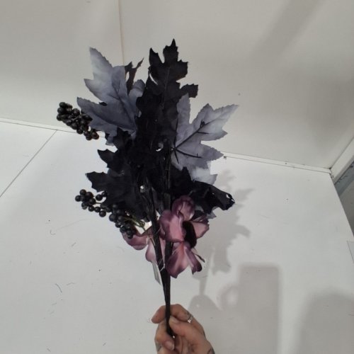 2PK ARTIFICIAL HALLOWEEN FLORAL DECORATION - 18" - PURPLE AND BLACK image 4
