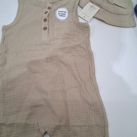 2PC BOYS' GEORGE BABY CRINKLED ROMPER SET - 18-24 MONTHS - TAN image 3
