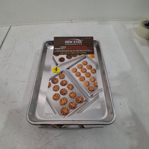 4PK NEW STAR FOODSERVICE UNCOATED ALUMINUM QUARTER BAKING SHEETS - 9.5" X 13" X 1" - SILVER (MODEL: 1995216) image 2
