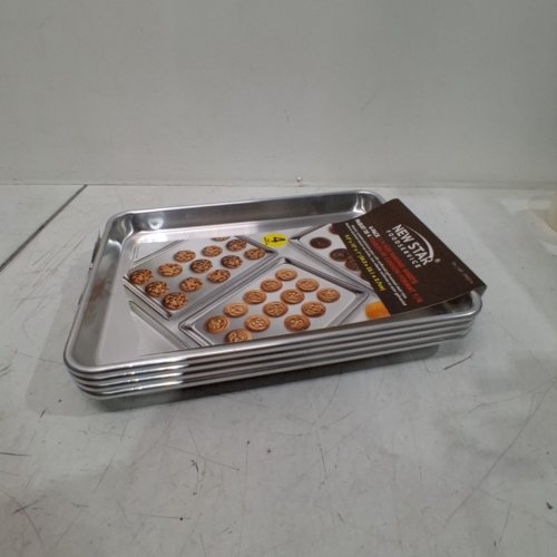 4PK NEW STAR FOODSERVICE UNCOATED ALUMINUM QUARTER BAKING SHEETS - 9.5" X 13" X 1" - SILVER (MODEL: 1995216) image 3