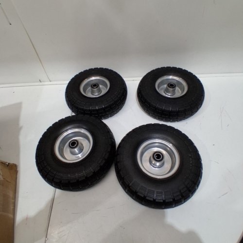 4PK SOLID RUBBER TIRE WHEELS - REPLACEMENT 4.10/3.50-4" - 10" (EACH) - BLACK image 2