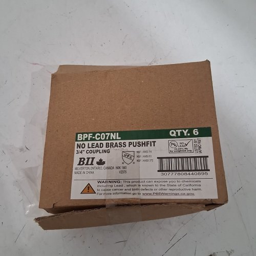 6 BII NO LEAD BRASS PUSHFIT 3/4" COUPLING (MODEL: BPF-C07NL) image 4