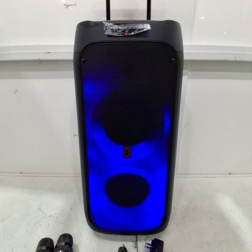 JYX LARGE LED KARAOKE MACHINE WITH TWO MICS, A HANDLE AND WHEELS - 23.6"X11" 500W - BLACK/MULTI COLOUR (MODEL: JYX-T8) image 2