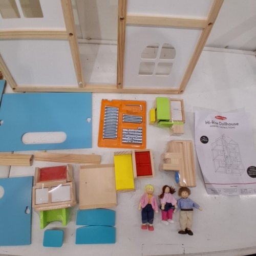 MELISSA & DOUG HI-RISE KIDS WOODEN DOLLHOUSE WITH FURNITURE AND THREE FIGURES - 30" image 3
