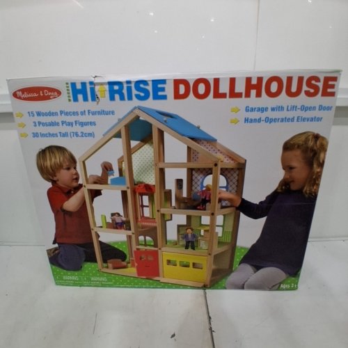 MELISSA & DOUG HI-RISE KIDS WOODEN DOLLHOUSE WITH FURNITURE AND THREE FIGURES - 30" image 5