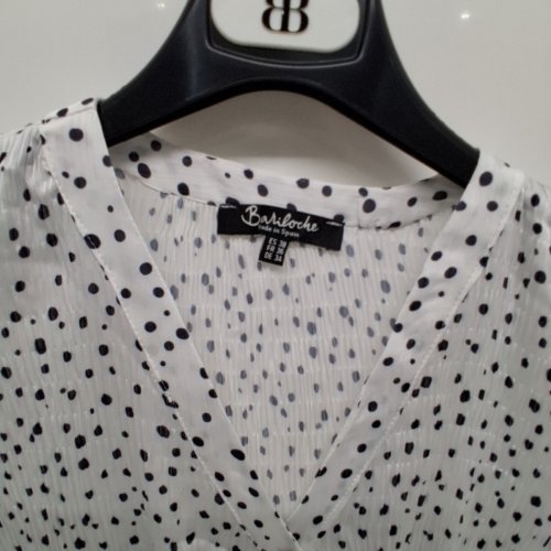 WOMEN'S BARILOCHE POLKA DOT BLOUSE - SMALL/MEDIUM - 38 - OFF-WHITE / BLACK (STYLE : CAMBIL) image 4